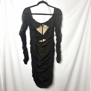 MISS CIRCLE Long Sleeve Cut Out Dress L Black Beige New with tags